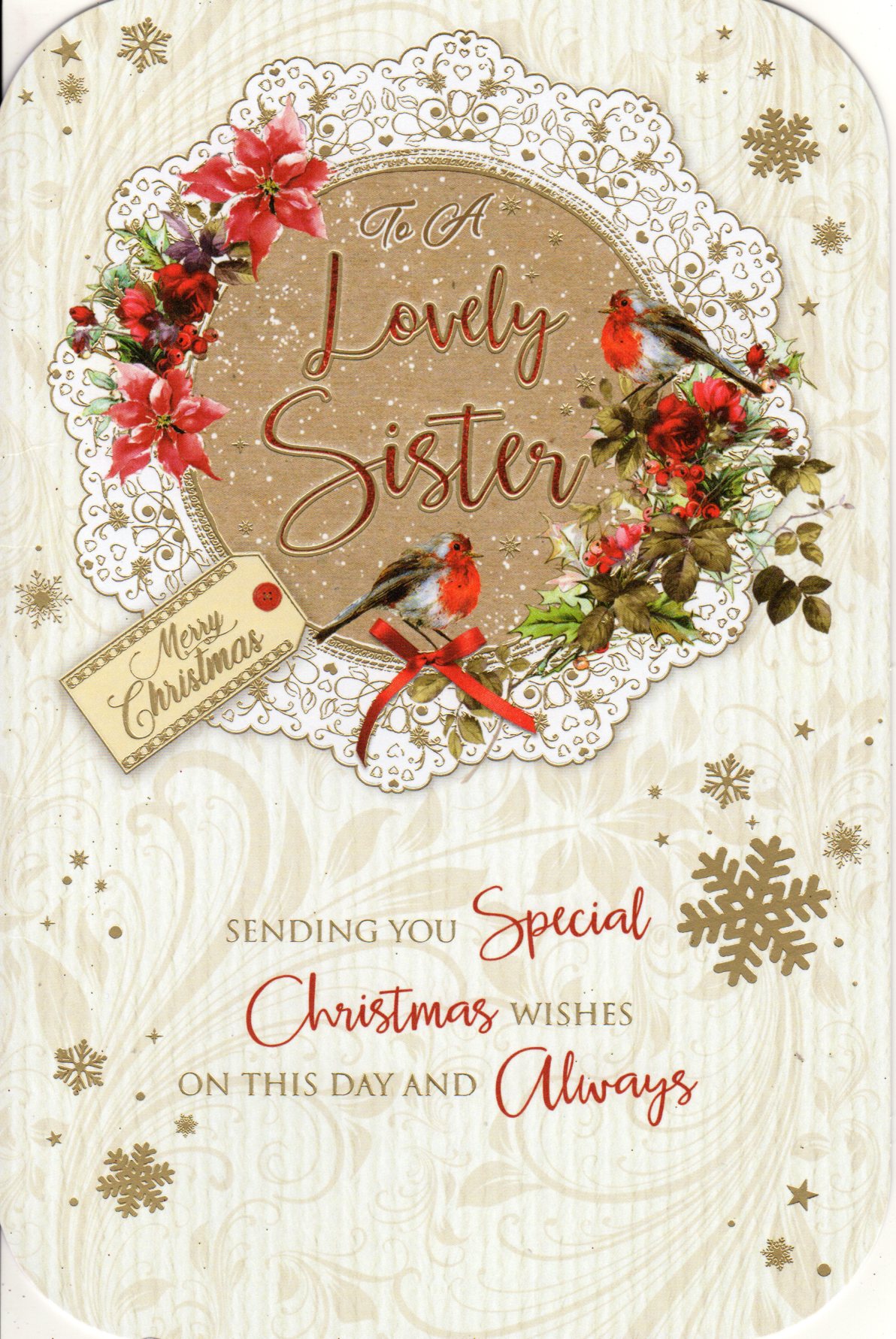 To The Loveliest Sister Embellished Christmas Card Hand-Finished – Love - View #4